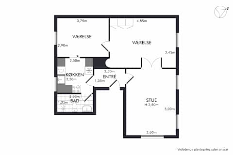 Overview of the apartment layout — featuring two bedrooms, a living room with sofa bed, kitchen, and bathroom, ideal for families or groups.